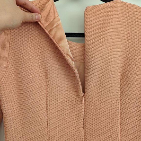 Salmon Pink Wool Long-Sleeve A-line Dress - Picture 5 of 7